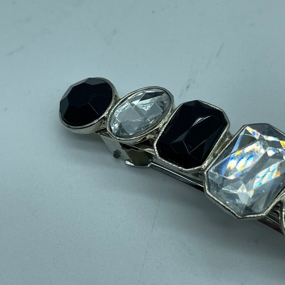 Vintage Hair Berette OS Silver Rhinestones Diamond Black - Picture 7 of 9